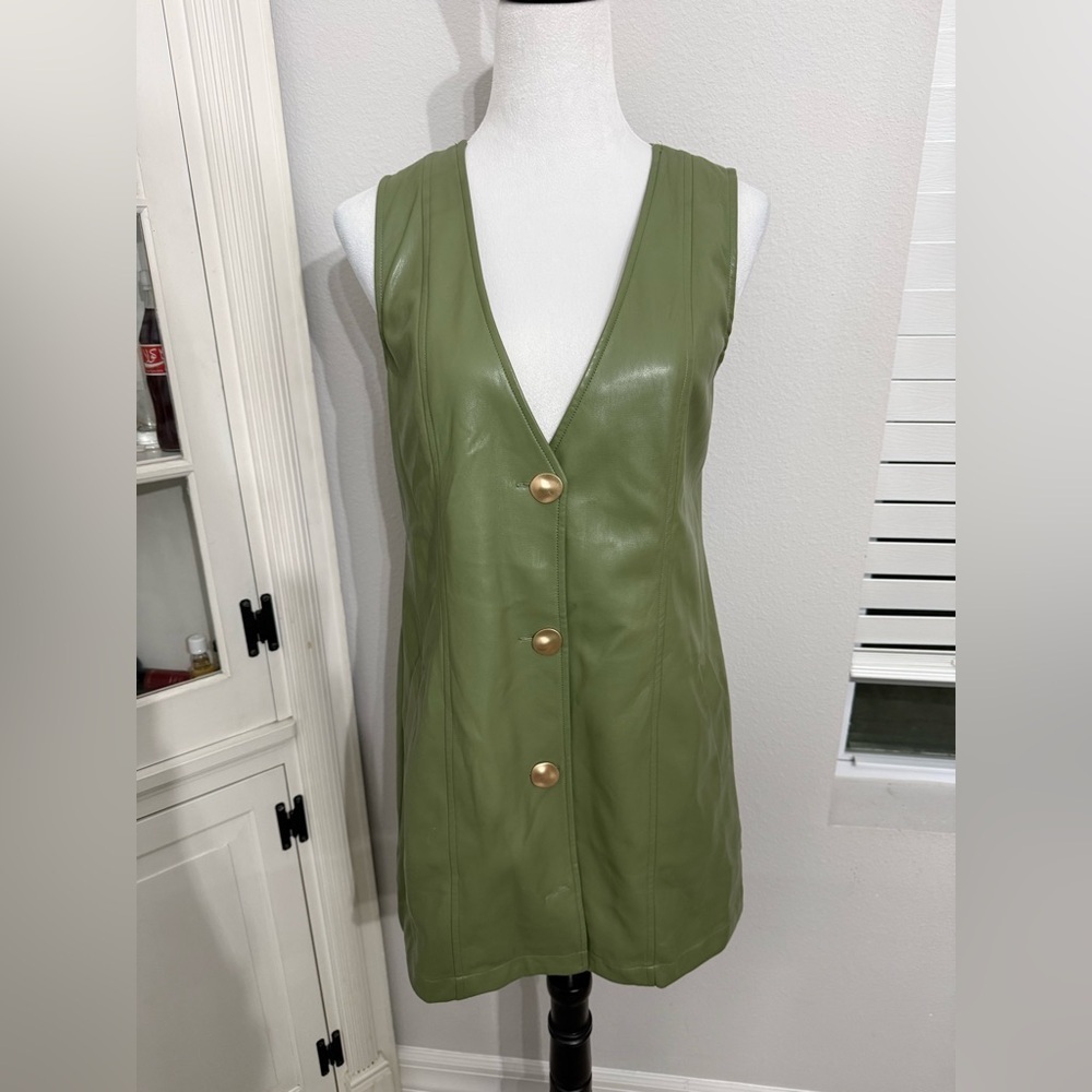 Nasty Gal Olive Green Vest Dress with Gold Buttons